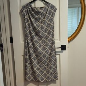 Peserico Navy and Cream Geometric Midi Dress